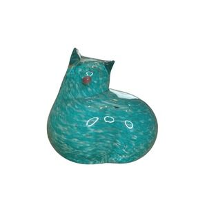 West‎ Elm Glass Cat Object Paperweight Teal Handcrafted NIB